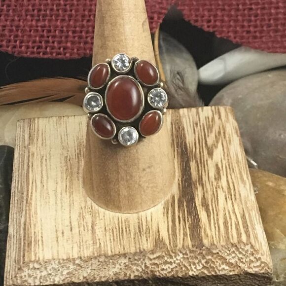Sterling Carnelian and CZ sterling silver ring 8 - Picture 3 of 8